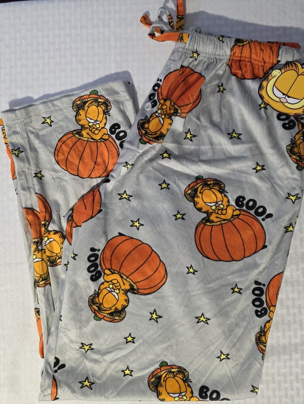 Garfield Pumpkin Print Men’s Pajama Pants - Gray & Orange